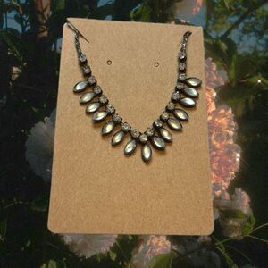 Vintage Opalescent Rhinestone Statement Necklace Silver Tone Chain